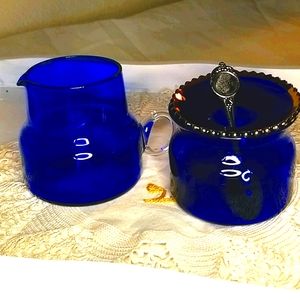 Antique Cobalt Blue Cream & Sugar Set